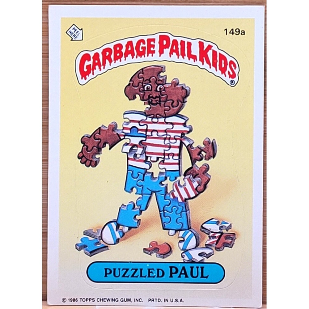 1986 TOPPS GARBAGE PAIL KIDS PUZZLED PAUL MULTI WHITE CIRCLE IN NAME TAG ERROR